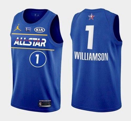 Men's 2021 All-Star Pelicans #1 Zion Williamson Blue Eastern Conference Stitched NBA Jersey